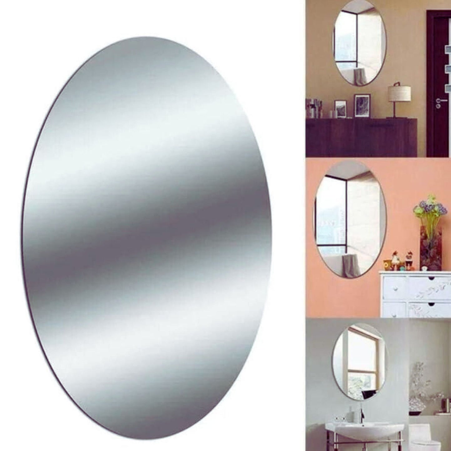 Combo of Oval & Square Shaped Flexible Mirrors – Acrylic Plastic Unbreakable Wall Décor (Pack of 2)