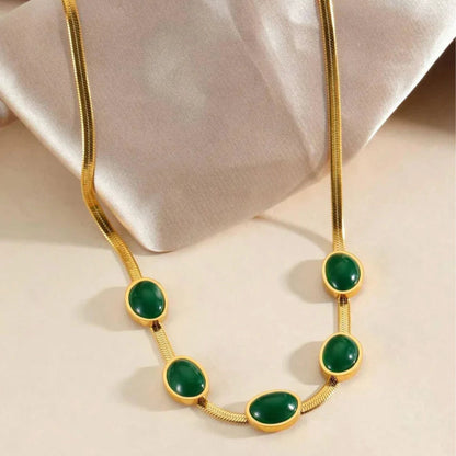 Elegant Oval Green Crystal Pendant Necklace Set with Bracelet – Gold Plated Jewelry for Women