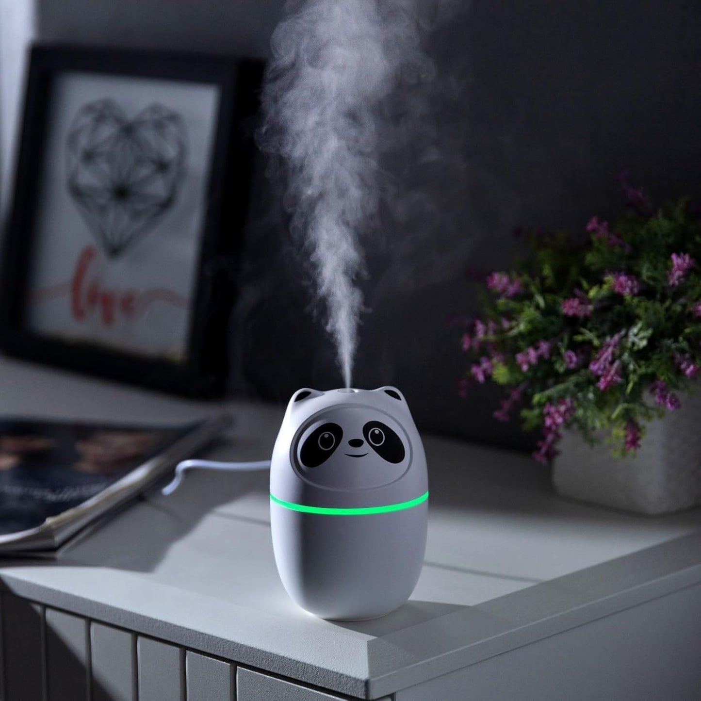 Mini Cute Panda Cool Mist Humidifier – 220ml Ultra-Quiet Air Moisturizer for Room & Better Sleep