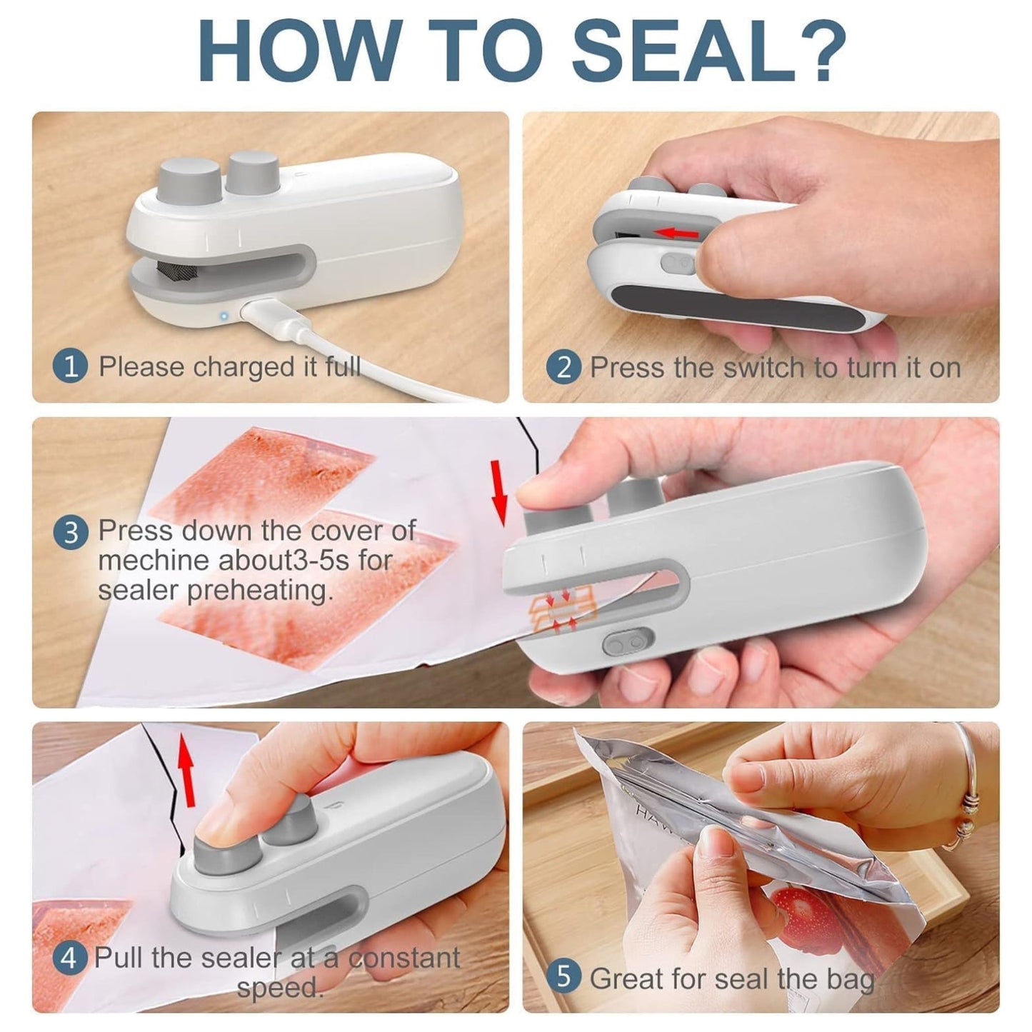 Portable 2-in-1 Mini Bag Sealer & Cutter – USB Rechargeable Heat Sealing Machine