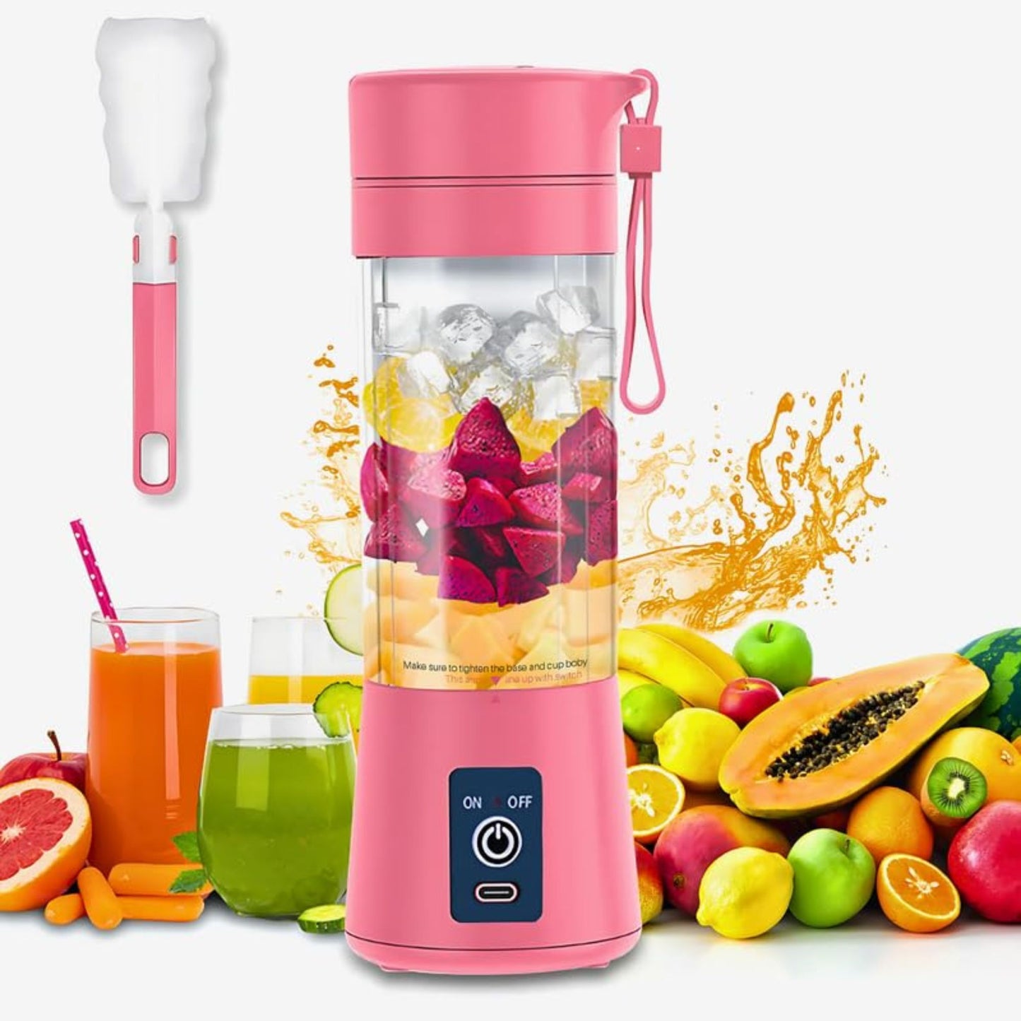 Portable Electric USB Juicer – 6 Blade Rechargeable Blender (380ml) for Smoothies & Shakes