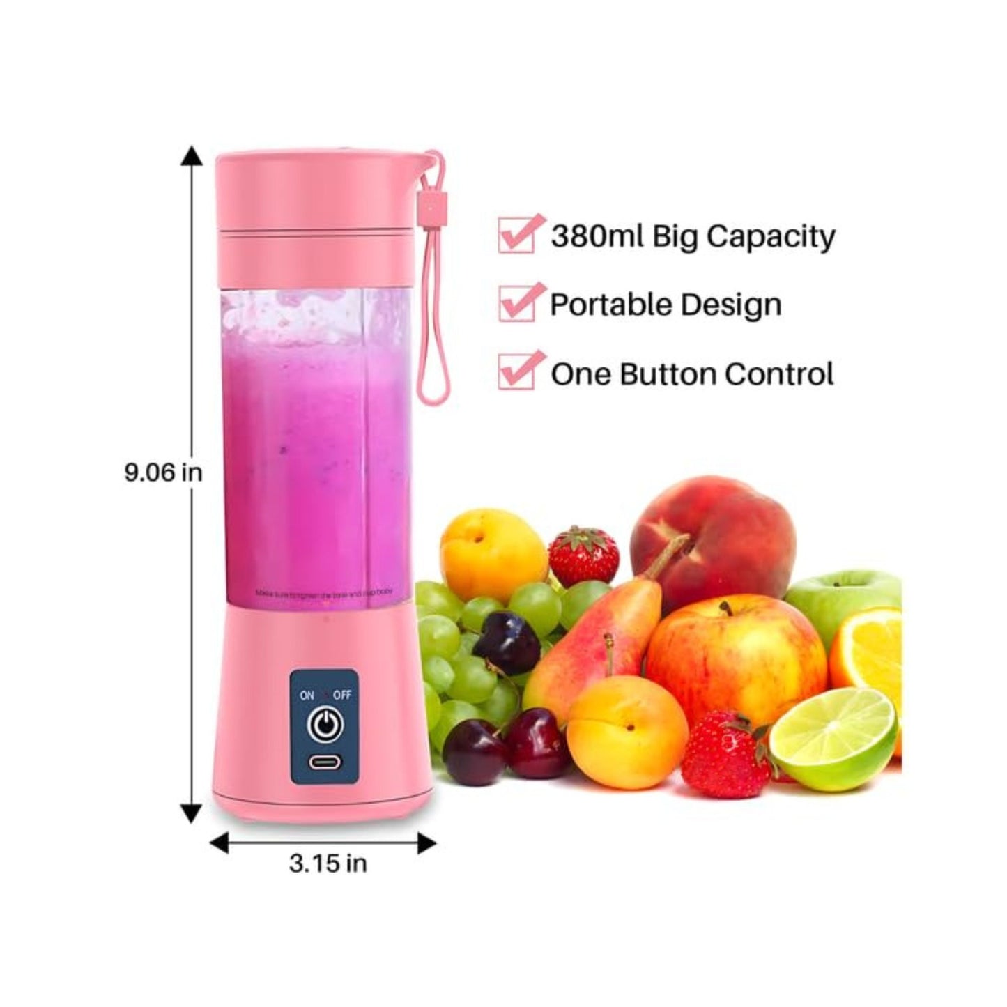 Portable Electric USB Juicer – 6 Blade Rechargeable Blender (380ml) for Smoothies & Shakes