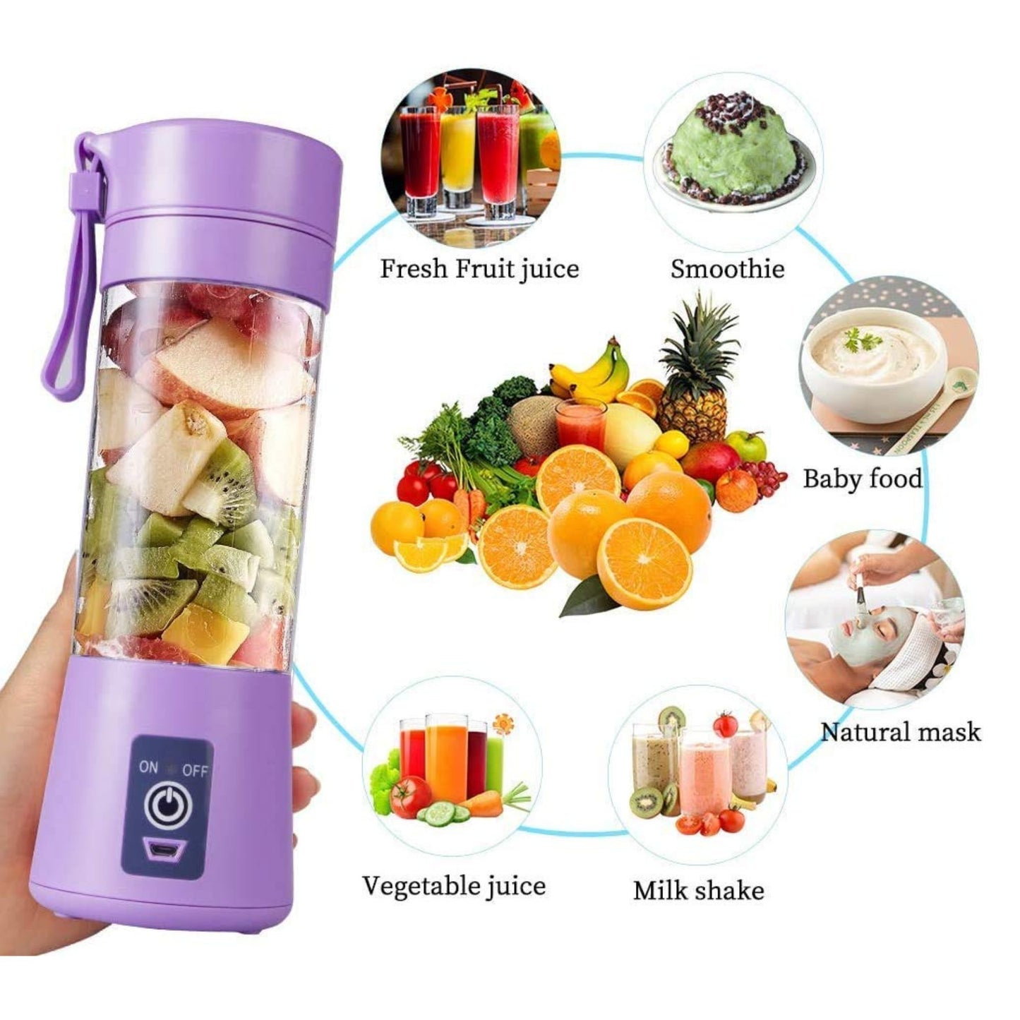 Portable Electric USB Juicer – 6 Blade Rechargeable Blender (380ml) for Smoothies & Shakes