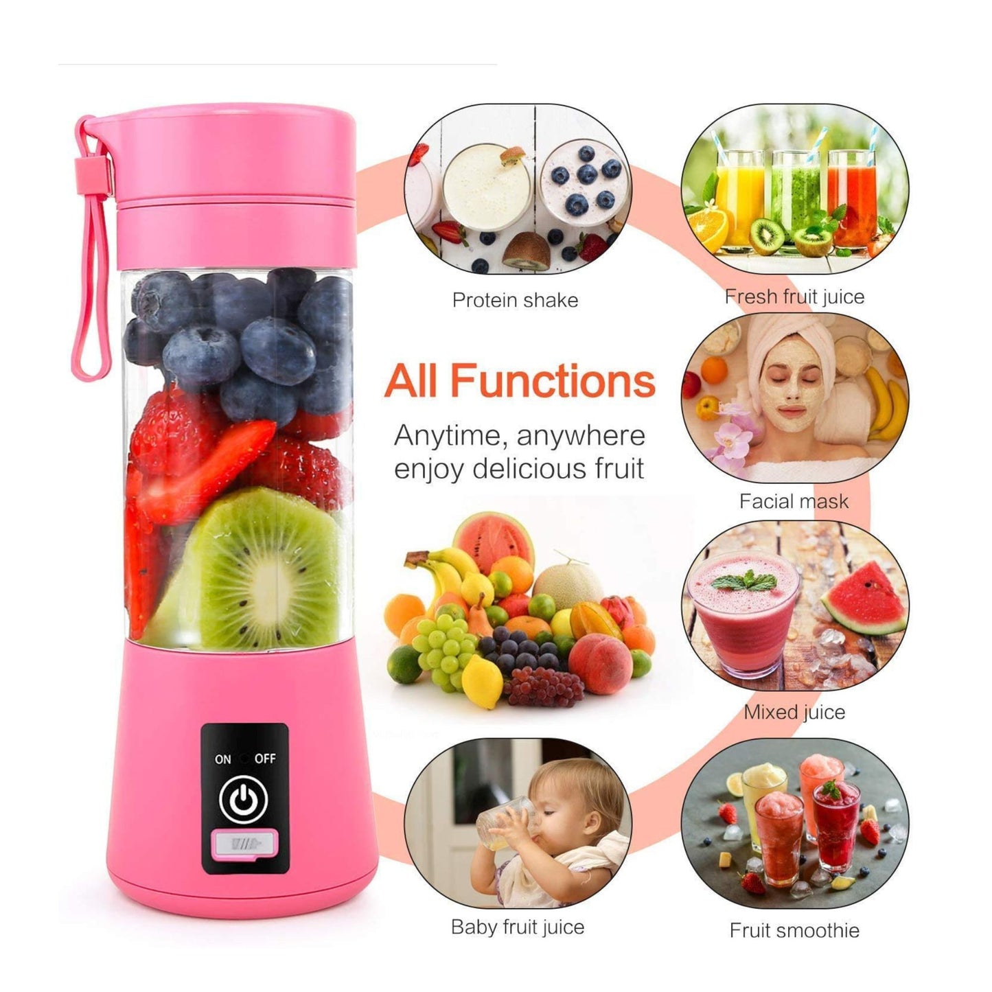 Portable Electric USB Juicer – 6 Blade Rechargeable Blender (380ml) for Smoothies & Shakes